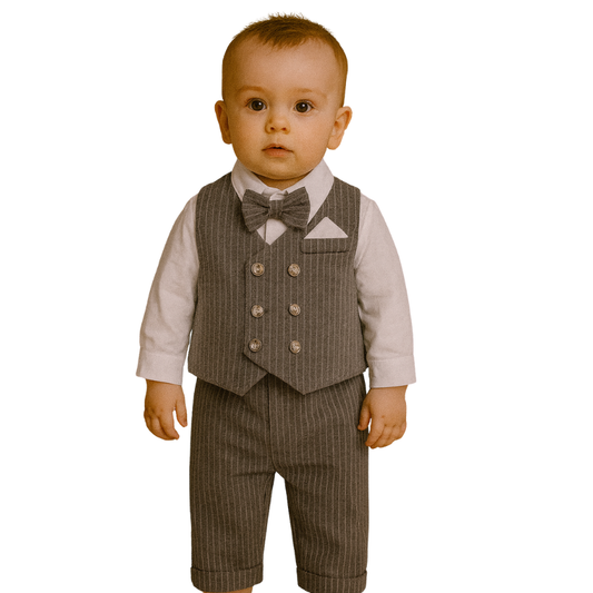 Newborn Suit Striped Vest Coat + Pants + Cotton Shirt & Bow Tie