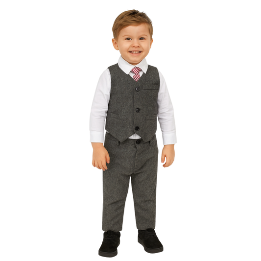 Newborn Boys Wool Set Vest + Pants + Jumpsuit Dress Shirt & Striped Tie - B0026