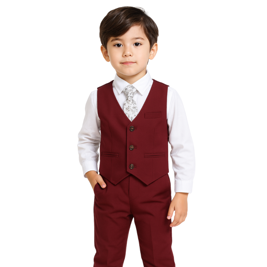 Toddler Boys Christmas Outfit Formal Suit Long Sleeve Shirt + Pants + Vest + Tie - B0029