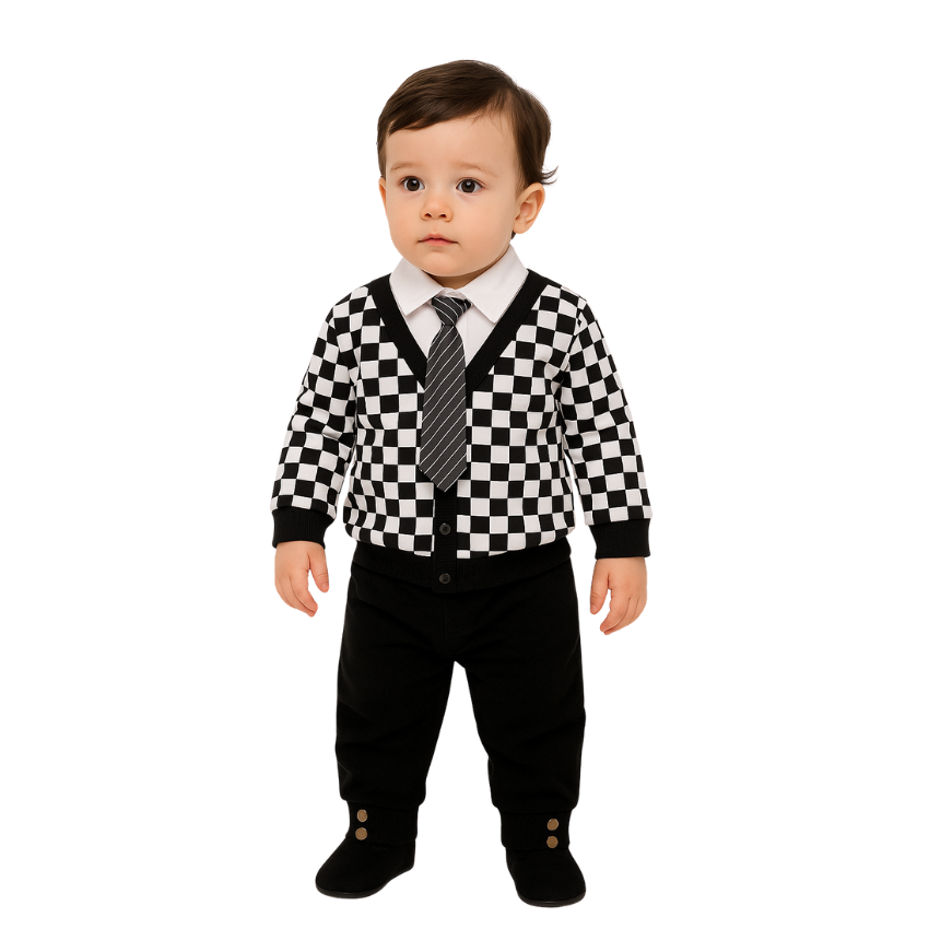 Boys Checkered Set: Sweater + Shirt + Tie +Pants - B0009