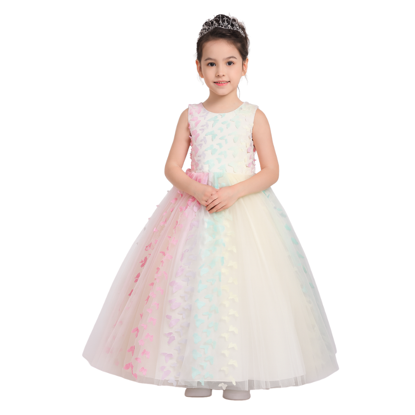 3D Butterfly Tulle Birthday Dress Long for Girls - G0003