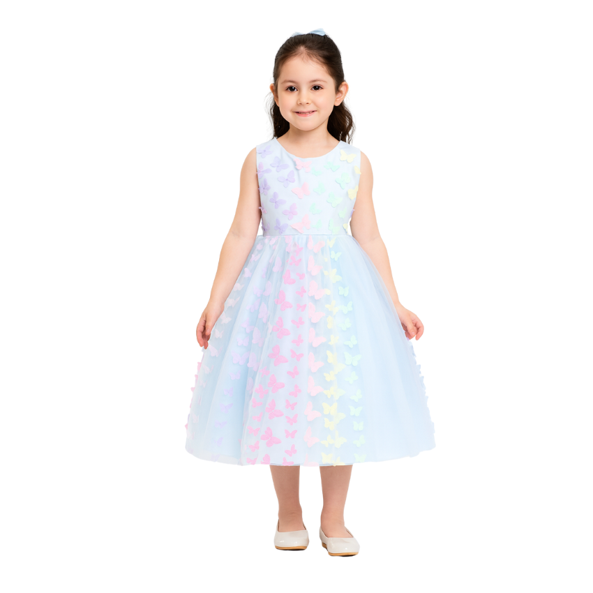 3D Butterfly Tulle Birthday Dress Long for Girls - G0003
