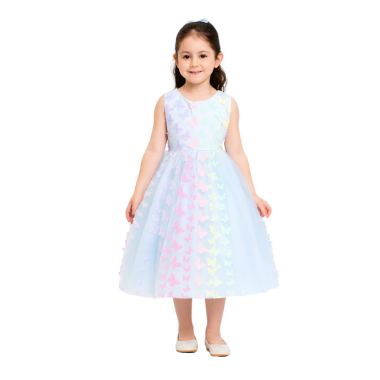 3D Butterfly Tulle Birthday Dress Long for Girls - G0003