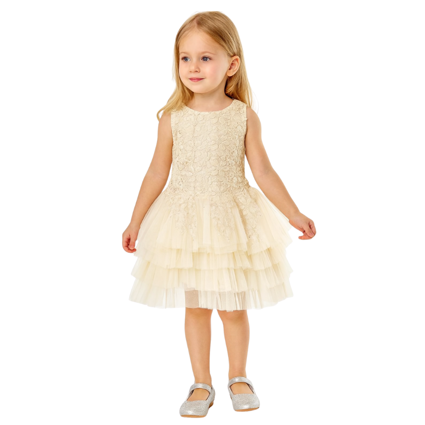 Beautiful knee-length princess dress in floral lace for girls - G0014