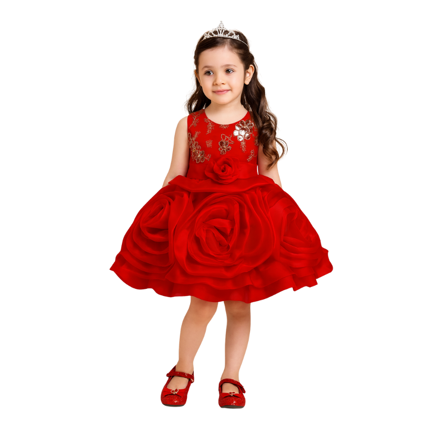 Special Occasion Dress with Rose-Shaped Skirt and Beaded Embroidery - G0122
