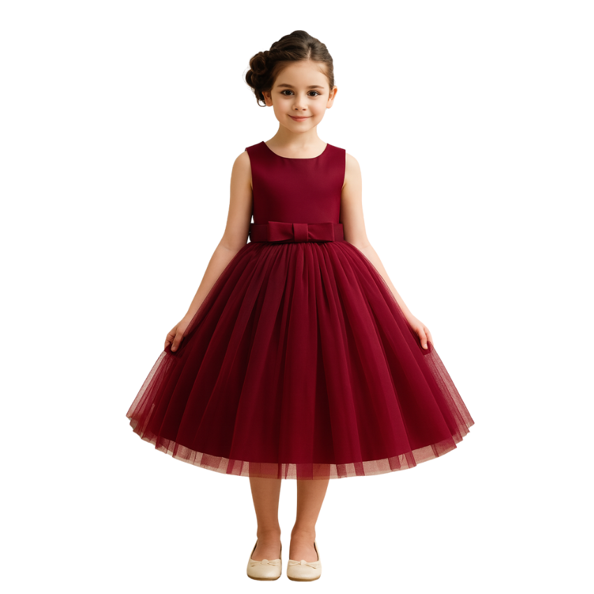 Girls Satin Princess Dress with Pearls and Love Shape Back - G0062