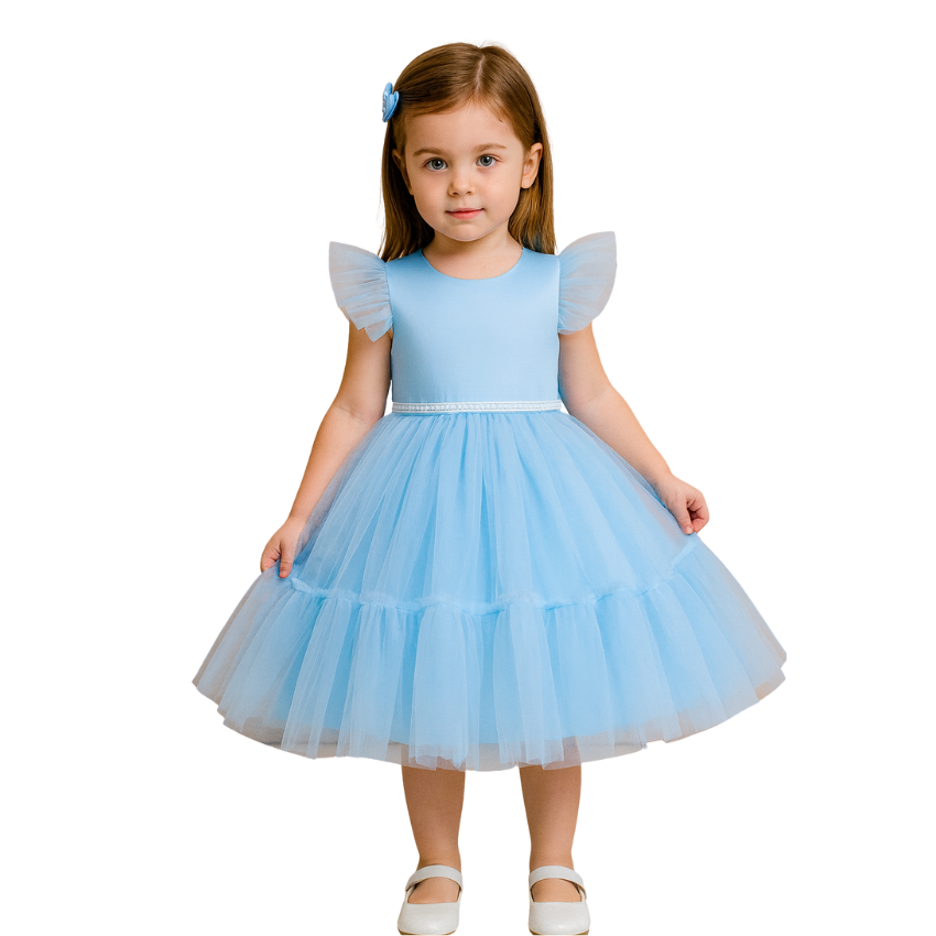 Satin and Tulle Dress for Girls with Deep-V Back - G0109