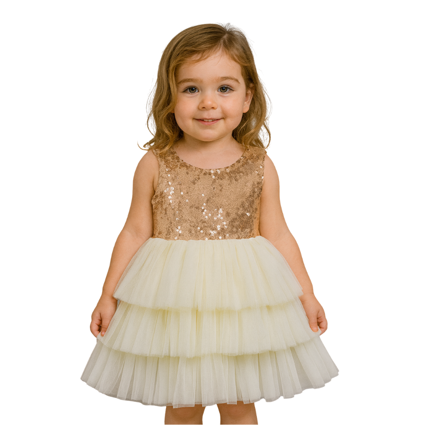 Girl's Sequined Dress with 3-Layered Tulle Skirt - G0052