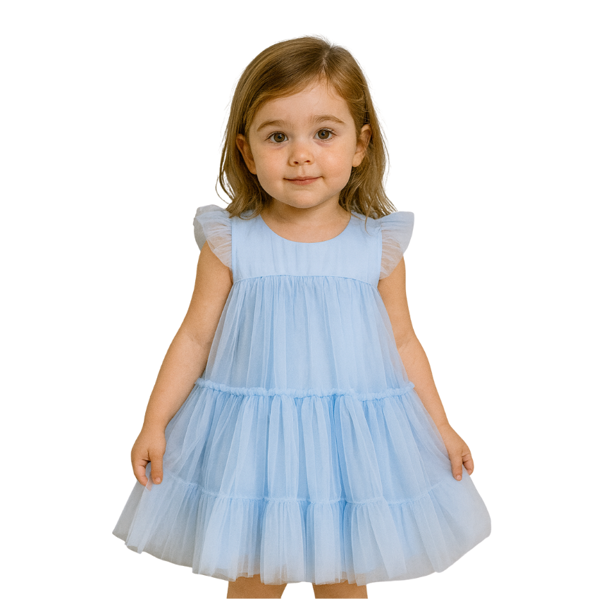 Romantic Light Blue Tulle Dress for Girls - G0106