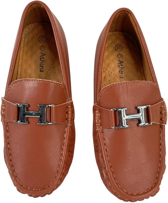 Boys' Leather Loafers with Soft Sole and Metallic Accent