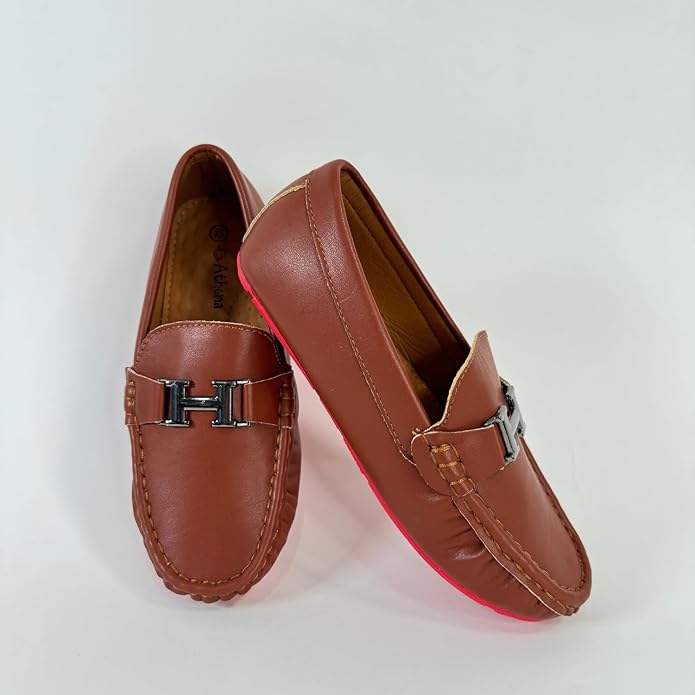 Boys' Leather Loafers with Soft Sole and Metallic Accent