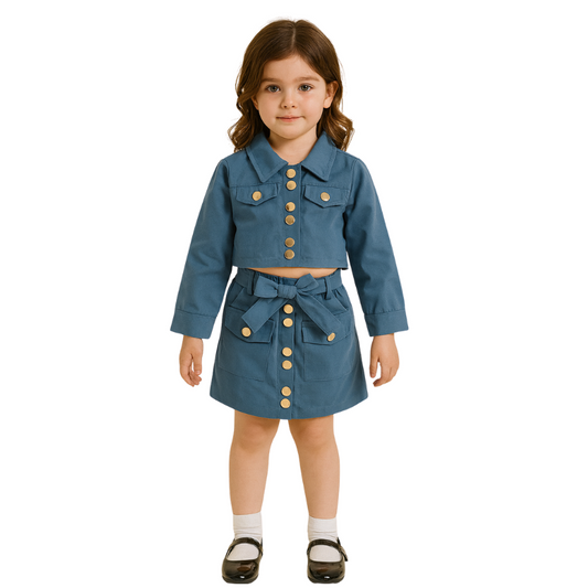 Little Girls Spring Outfits Long Sleeve Shirt + Mini Skirt