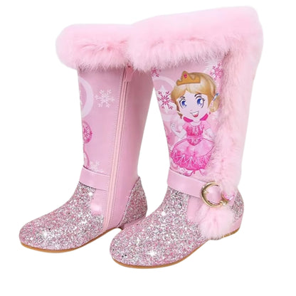 Girls' Glitter Princess Winter Boots – Snow Boots with Furry Trim - S0045