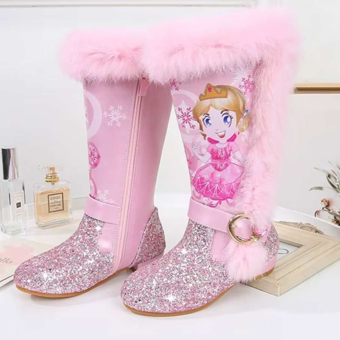 Girls' Glitter Princess Winter Boots – Snow Boots with Furry Trim - S0045