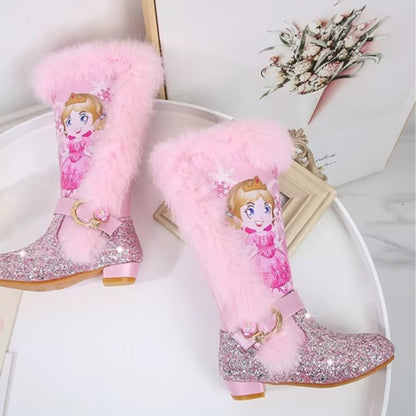 Girls' Glitter Princess Winter Boots – Snow Boots with Furry Trim - S0045