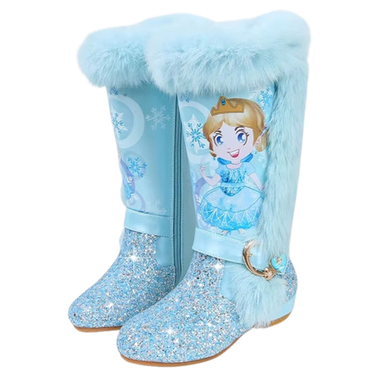 Girls' Glitter Princess Winter Boots – Snow Boots with Furry Trim - S0045