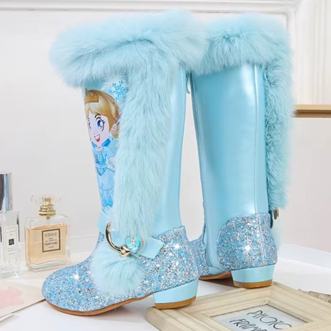 Girls' Glitter Princess Winter Boots – Snow Boots with Furry Trim - S0045