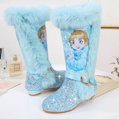 Girls' Glitter Princess Winter Boots – Snow Boots with Furry Trim - S0045