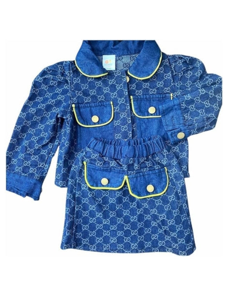 Little Girls Denim Jacket+ Skirt Suit Jeans Set Kids Clothes