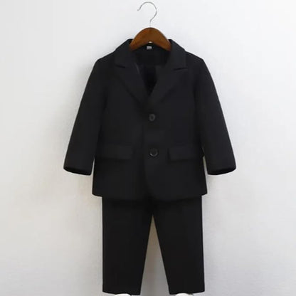 Toddler & Boys Single Breasted Suit | 3pc Set, Solid Dark Colors, Longsleeves, Notched Lapels