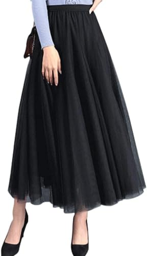 Women's Layered Tulle Skirts A-Line Mesh Midi Lenght Elegant Party