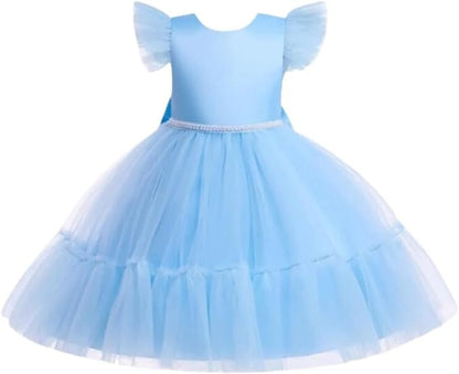 Satin and Tulle Dress for Girls with Deep-V Back