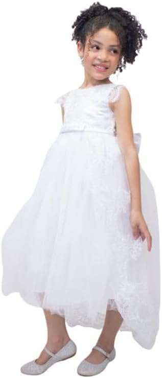 Lace White Dress Long Train for Girl