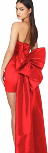 Women's Strapless Satin Mini Dress with Detachable Bow