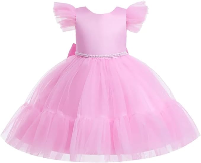 Satin and Tulle Dress for Girls with Deep-V Back - G0109