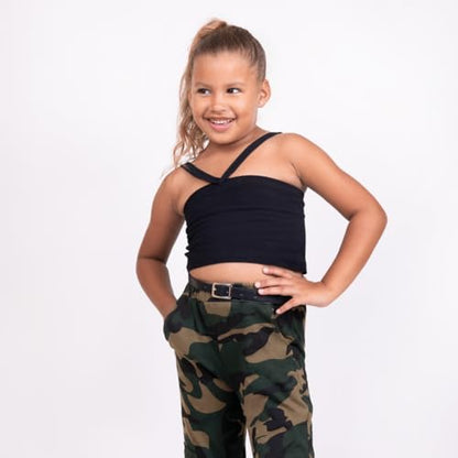 Fall clothes for girls - Sleeveless black top + Camouflage pants