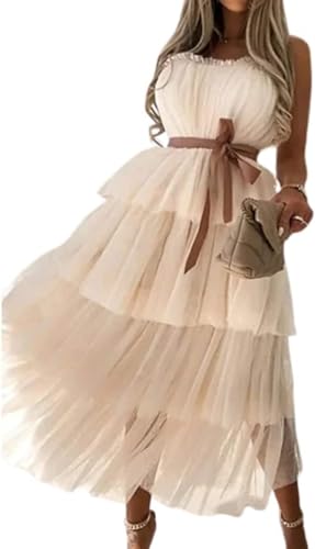 Women's Elegant Strapless Tiered Tulle Dress