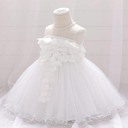 Birthday Tulle Dress for Baby with Flowers and Pearl appliqués