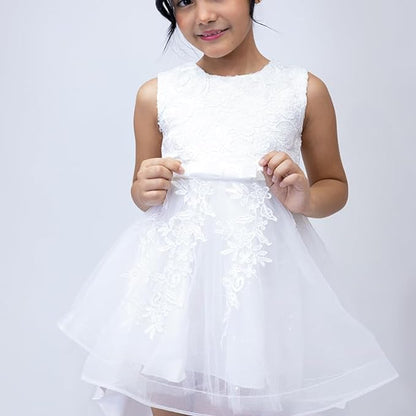 Princess Girl's Dress with Lace and Floral Embroidery