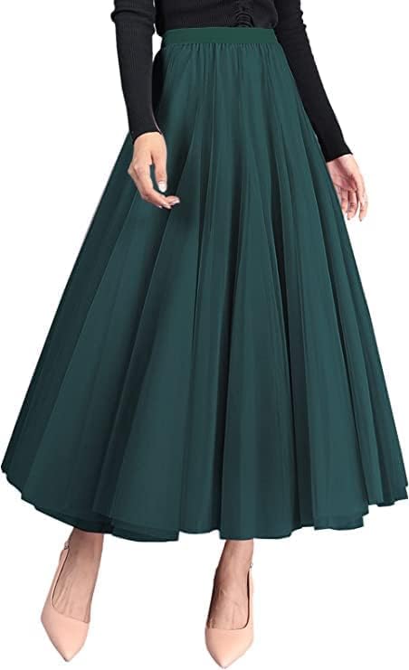 Women's Layered Tulle Skirts A-Line Mesh Midi Lenght Elegant Party