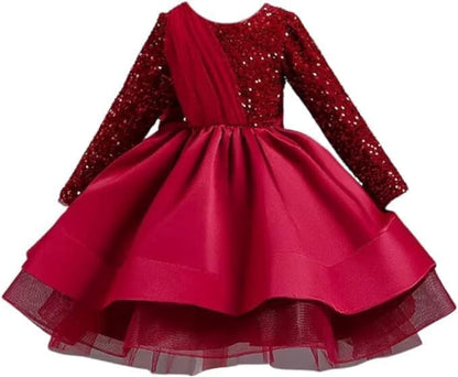 Girls Satin Dress with Long Sleeves and Sequins