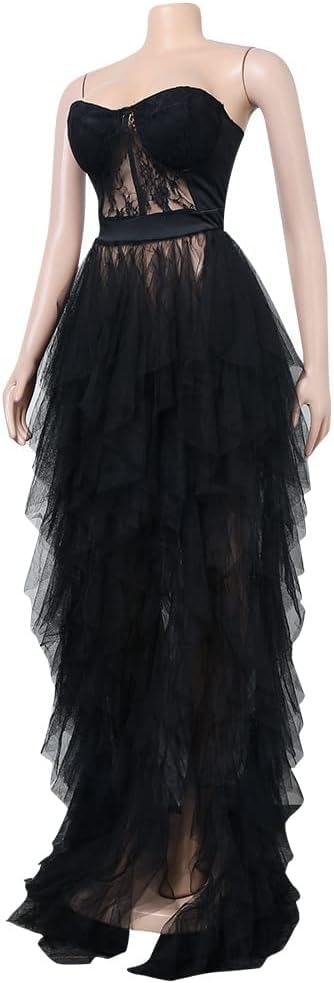 Women's Strapless Tulle Gown with Lace Bodice