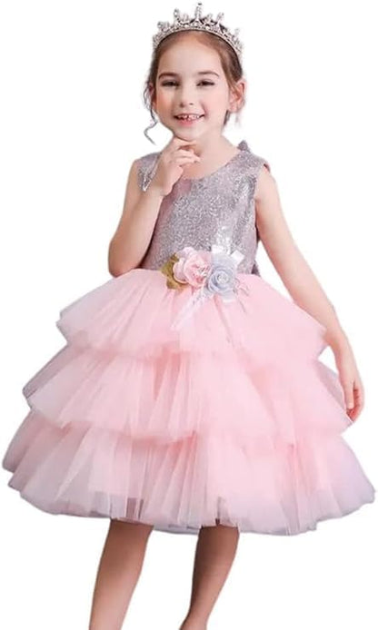 Sparkly Dress for Girls with Layered Tulle Skirt