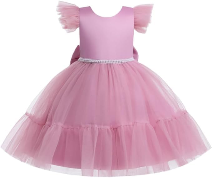 Satin and Tulle Dress for Girls with Deep-V Back - G0109