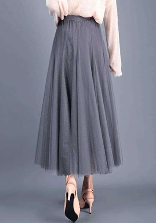 Women's Layered Tulle Skirts A-Line Mesh Midi Lenght Elegant Party