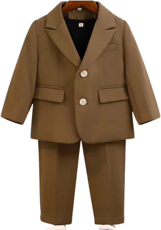 Toddler & Boys Single Breasted Suit | 3pc Set, Solid Dark Colors, Longsleeves, Notched Lapels