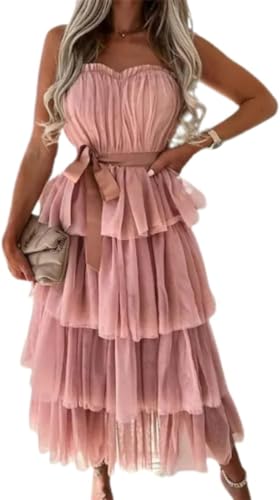 Women's Elegant Strapless Tiered Tulle Dress