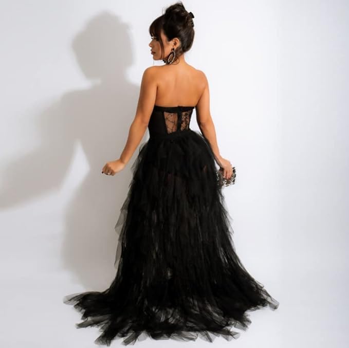 Women's Strapless Tulle Gown with Lace Bodice