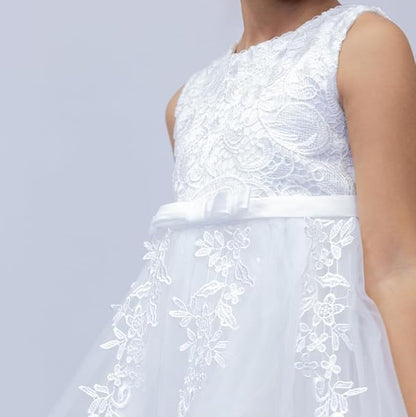 Princess Girl's Dress with Lace and Floral Embroidery