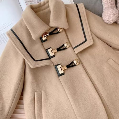 Girls' Stylish Winter Coat – Warm Double-Breasted Jacket with Toggle Buttons