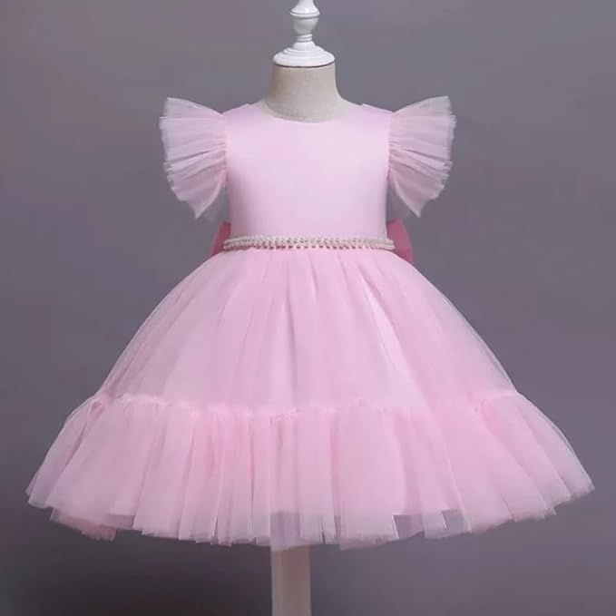 Satin and Tulle Dress for Girls with Deep-V Back