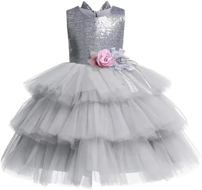 Sparkly Dress for Girls with Layered Tulle Skirt