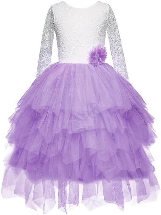 Long Sleeve lace Dress with Layered Tulle Skirt for Girls