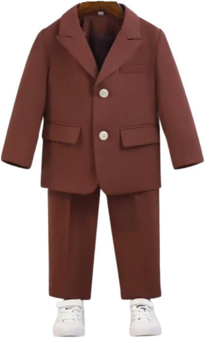 Toddler & Boys Single Breasted Suit | 3pc Set, Solid Dark Colors, Longsleeves, Notched Lapels