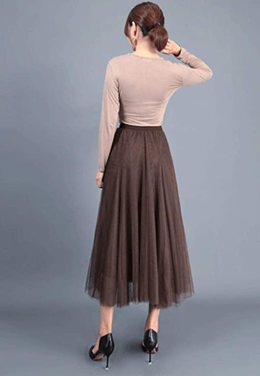 Women's Layered Tulle Skirts A-Line Mesh Midi Lenght Elegant Party