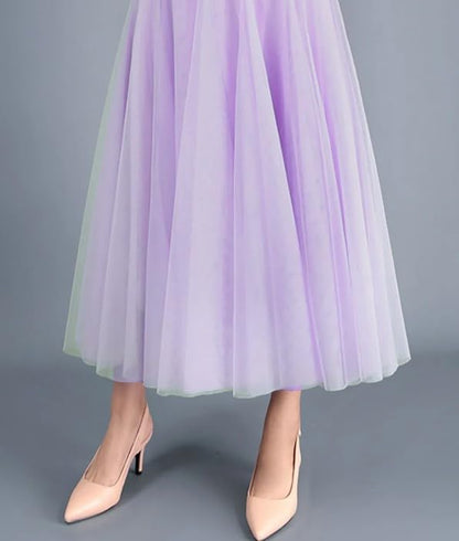 Women's Layered Tulle Skirts A-Line Mesh Midi Lenght Elegant Party